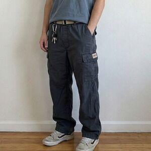 Vintage Stussy Cargo Pants Mens Small Washed Black Ripstop Baggy Y2K 90s Vtg